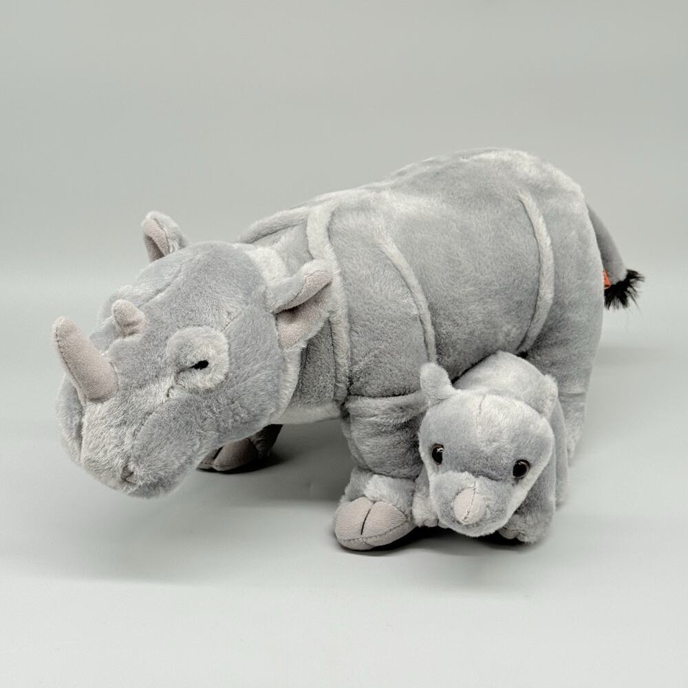 Adventure Planet Soft Gray Rhino With Baby Plush 16" Stuffed Animal Toy